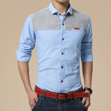 WIAOFELLAS  -  Men's Square Neck Long Sleeved Korean Slim Patchwork Pockets Denim Thick Autumn and Winter New Casual Cardigan Button Shirt Tops