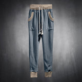 WIAOFELLAS  -  Spring Autumn Casual Sports Trousers Mens Street Loose Leg Drawstring Personalized Contrast Color Knitted Casual Work Pants