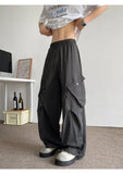 WIAOFELLAS  -  Men's Casual Pants Drawstring Solid Color Pleated Design Menswear Side Big Pokcets Elastic Waist Male Trousers New