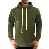 WIAOFELLAS  -  Men's American Sports Hooded Sweatshirt With Multiple Pockets Solid Color Fleece Warm Workwear Sweatshirt