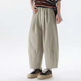 WIAOFELLAS  -  Simple Men's Casual Pants Drawstring Design Solid Color Bottom Elastic Waist Straight Wide Leg Loose Male Trousers