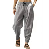 WIAOFELLAS  -  Spring Summer Casual Mens Loose Solid Pants Harajuku Pencil Cotton Linen Pants For Mens Mid Waist Splicing Drawstring Trousers
