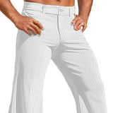 Wiaofellas  -  Men's Striped Corduroy Wide Leg Flared Pants Casual Loose Fit Button Elastic Waist Lightweight Breathable Retro Trousers S-3XL