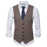 Wiaofellas  -  New Men's Suit Vest Men's Youth Leisure Business V-neck Plaid Vest Men's