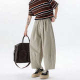 WIAOFELLAS  -  Simple Men's Casual Pants Drawstring Design Solid Color Bottom Elastic Waist Straight Wide Leg Loose Male Trousers
