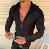 Wiaofellas  -  Men's Plaid Textured Zip Up Hoodie Slim Fit Long Sleeve Casual Lightweight Cardigan T Shirt