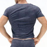 WIAOFELLAS  -  New Men's Tight Fit Solid Color T-Shirt Basic Stretch Cotton Tee Slim Casual Shirt Summer Breathable Top Male Fashion