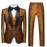 Wiaofellas  -  Spring Autumn New Fashion Men's Casual Trendy Slim 3 Pieces of Suit Sets Printed Turn-down Collar Blazers Pants Waistcoat Male