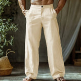 Wiaofellas  -  Men's Textured Casual Pants Soft Fabric Loose Fit Wide Leg Button Fly Lightweight Breathable Summer Holiday Pants Multiple Color
