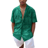 WIAOFELLAS  -  Fashion Leafs Printing Mens Shirts Streetwear Summer Casual Short Sleeve Buttoned Lapel Shirt For Men Leisure Breach Style Tops