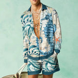 Wiaofellas  -  Set of Shirts Botanical Pattern 3D Print Fashion Shirts Casual Men Beach Shorts Summer Streetwear Hawaiian Clothes Clothing