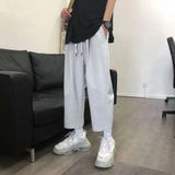 Wiaofellas  -  Trendy Loose Casual Sports Pants for Short Men Japanese Style High-Rising Straight Leg BF Nine-Piece Pants Youthful Vitality