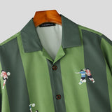 WIAOFELLAS  -  Men Shirt Striped Printing Lapel Short Sleeve Loose Casual Men Clothing Summer Streetwear 2025 Fashion Male Shirts Tops