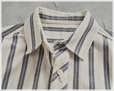 WIAOFELLAS  -  Vintage fashion striped short-sleeved shirt men's top Vintage loom cotton patchwork fabric summer cargo shirt