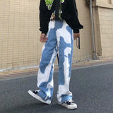Wiaofellas  -  Trend Brand Gradient Tie Dye Jeans for Men Loose Fit Plus Size High Street Couple Wide Leg Straight Leg Camouflage Dad
