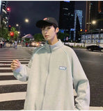 Wiaofellas  -  Velvet Cardigan Sweatshirt Men's Loose Korean Sports Jacket Trendy Hong Kong Style Stand Up Collar Jacket