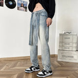 WIAOFELLAS  -  New Autumn Style Versatile Trendy Brand Loose Slimming American High Street Trousers Washed Casual Straight Wide Leg Jeans