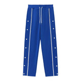 WIAOFELLAS  -  Daily Casual Loose Men Pant Buttons Patchwork Design Streetwear Straight Leg Trousers Lace-up Elastic Waist Harajuku Track Pants