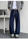 WIAOFELLAS  -  Trendy Men's Drawstring Design Contrast Color Trousers New Fashion Summer Loose High-waisted Wide Leg Pants Male