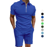 Wiaofellas  -  Men's Summer Suits Solid Color Waffle Lapel Slim-fit Short Sleevett-shirt Casual Fashion Men's Clothing
