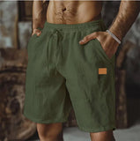 WIAOFELLAS  -  Summer New Men Cotton Linen Shorts LOGO Embroidery Elastic Waist Beach Shorts Lightweight  Pants Comfort Breath Holiday Shorts