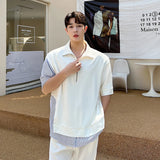 Wiaofellas  -  Summer Polo Shirt Men Short Sleeve Patchwork Harajuku Style Mens Fashion Shirt Hip Hop Top Tees Male Clothing Shirts E208