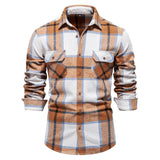 Wiaofellas  -   Fashion Autumn Long Sleeve Men's Shirt Plaid Turn-down Collar Double Pockets Blouse Designer Clothes Social Shirts For Men