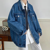 WIAOFELLAS  -  New Blue Denim Jacket Men Vintage Jean Coats Streetwear Fashion Casual Men Jean Jackets Solid Color Turn Down Collar Denim Coats
