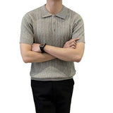 Wiaofellas  -  American Style Knitted Short Sleeve Polo Shirt Men's Slim Fit Casual Versatile Elastic T-Shirt Casual Wear Polyester Fiber