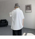 WIAOFELLAS  -  Trendy Summer Men‘s Solid Color Ice Silk Casual T-shirts New Fashion Turn Down Collar Short Sleeve Loose Tops Male