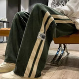 Wiaofellas  -  Side Striped Corduroy Wide-Leg Pant Men Korean Fashion Hip Hop Cargo Pant Loose Casual Straight Sports Outdoor Running Pant