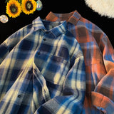 WIAOFELLAS  -  Leisure Plaid Shirt Autumn New Men's Long Sleeve Shirt Tide Street Color Collision Cardigan Jacket Loose Fit Unisex Shirts