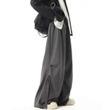 WIAOFELLAS  -  Niche Design Men's Casual Pants Solid Color Pleated Ribbon Decoration Straight Leg Trousers Ice Silk Male Bottom