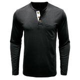 WIAOFELLAS  -  Fashion T-Shirts Men Autumn Slim Fit Long Sleeve Henley Shirt Man Streetwear Casual Solid Color T-Shirt