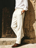 Wiaofellas  -  Men's Italian Naples Style Solid Pants, Elegant Light Business Commuter Trousers, Loose Straight Leg Casual Suit Pants