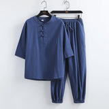 WIAOFELLAS  -  Summer Men Retro Chinese Style Shirts +Pants Kung Fu Uniform Fashion Casual T-Shirt Trousers Male Tang Suit Men Sets