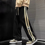 Wiaofellas  -  Side Striped Corduroy Wide-Leg Pant Men Korean Fashion Hip Hop Cargo Pant Loose Casual Straight Sports Outdoor Running Pant