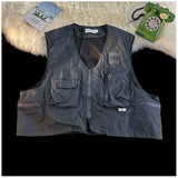 WIAOFELLAS  -  American Outdoor Multi-function Short Vest Jacket Basic Commuting Versatile Vest Cityboy Workwear Waistcoat Aesthetic Urban Chic