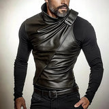 Wiaofellas  -  Fashion Casual Tops New Men T-Shirts PU T-shirt Male Summer Splicing Men's Clothing