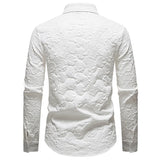 WIAOFELLAS  -  Mens Black Jacquard Floral Shirt Men Long Sleeve Casual Button Up Shirts Men Nightclub Party Stage Prom Tuxedo Shirt Male XXL