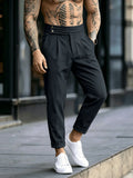 Wiaofellas  -  Men's Gorge Trousers with High Waist Elastic Back, Buttoned Waistband Casual Dress Pants