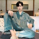 Wiaofellas  -  Men Warm Flannel Winter Pajamas Turn-down Collar Long-sleeved Trousers Golden Velvet Two-piece Set Loose Comfortable Sleepwear