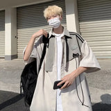 WIAOFELLAS  -  Korean Fashion Short-sleeved Shirt Men Spring and Summer New Loose Retro Button Cardigan Shirt Harajuku Jacket Streetwear Men