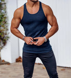 WIAOFELLAS  -  Summer Knitted Men's H-shaped Slim Fit Vertical Stripe Tank Top Fitness Training Breathable Sleeveless Fashion New Style