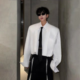 WIAOFELLAS  -  Fashion Men's Deconstruction Shoulder Pads Tie Design Shirts Trendy Summer Solid Color Long Sleeves Tops Male