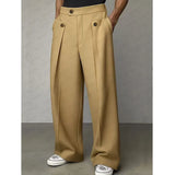 Wiaofellas  -  Spring Autumn New Fashion Men Casual Suit Pants Multiple Buttons High Waist Loose Straight Trousers Spring Business Soild Pant