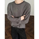 WIAOFELLAS  -  Spring Long Sleeved T-shirt Men Fashion Black Casual Knitted T-shirt Men Streetwear Korean Loose Pleated T Shirt Mens Tops