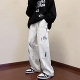 WIAOFELLAS  -  Spring Autumn Fashion Pure Color Splashed Ink Jeans Men's Clothing American Style Loose Casual Chaopai Wide Leg Trousers