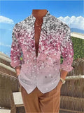 Wiaofellas  -  Casual Loose Fit Floral Butterfly Print Stand Collar Long Sleeve Shirt For Men Daily Wear