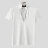 WIAOFELLAS  -  Men T Shirt Solid Color Deep V Neck Short Sleeve Summer Casual Male Tee Tops Streetwear 2025 Fashion Men Clothing S-5XL